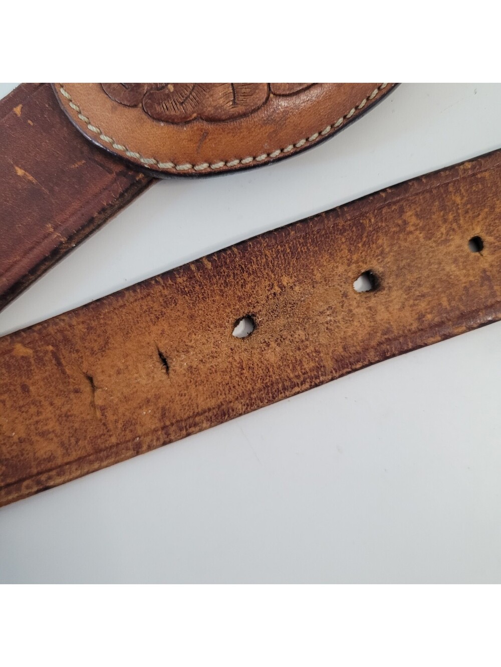 Wild Rose Men’s Size 34" Brown Leather Western Belt Tooled Floral Buckle Vintage - Picture 6 of 7